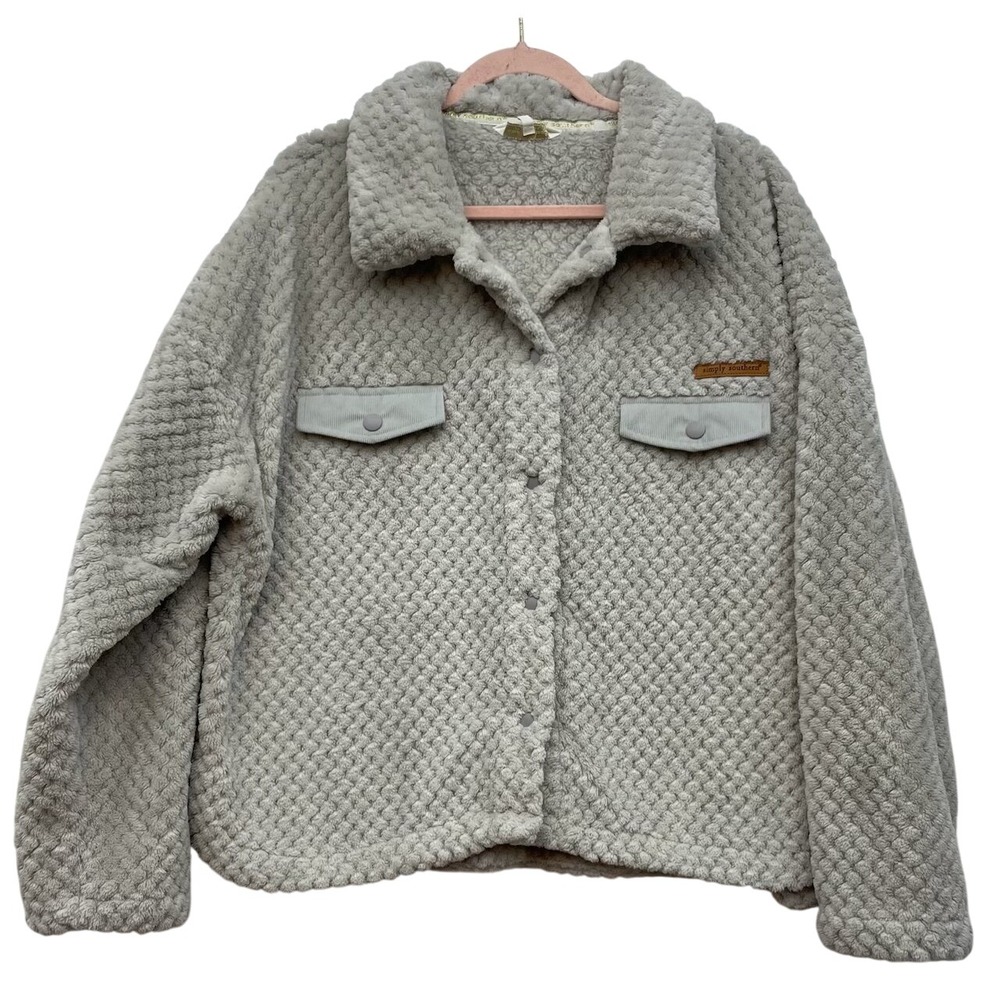 Simply Southern Sherpa Shacket Womens 2XL Gray Fleece Button Jacket